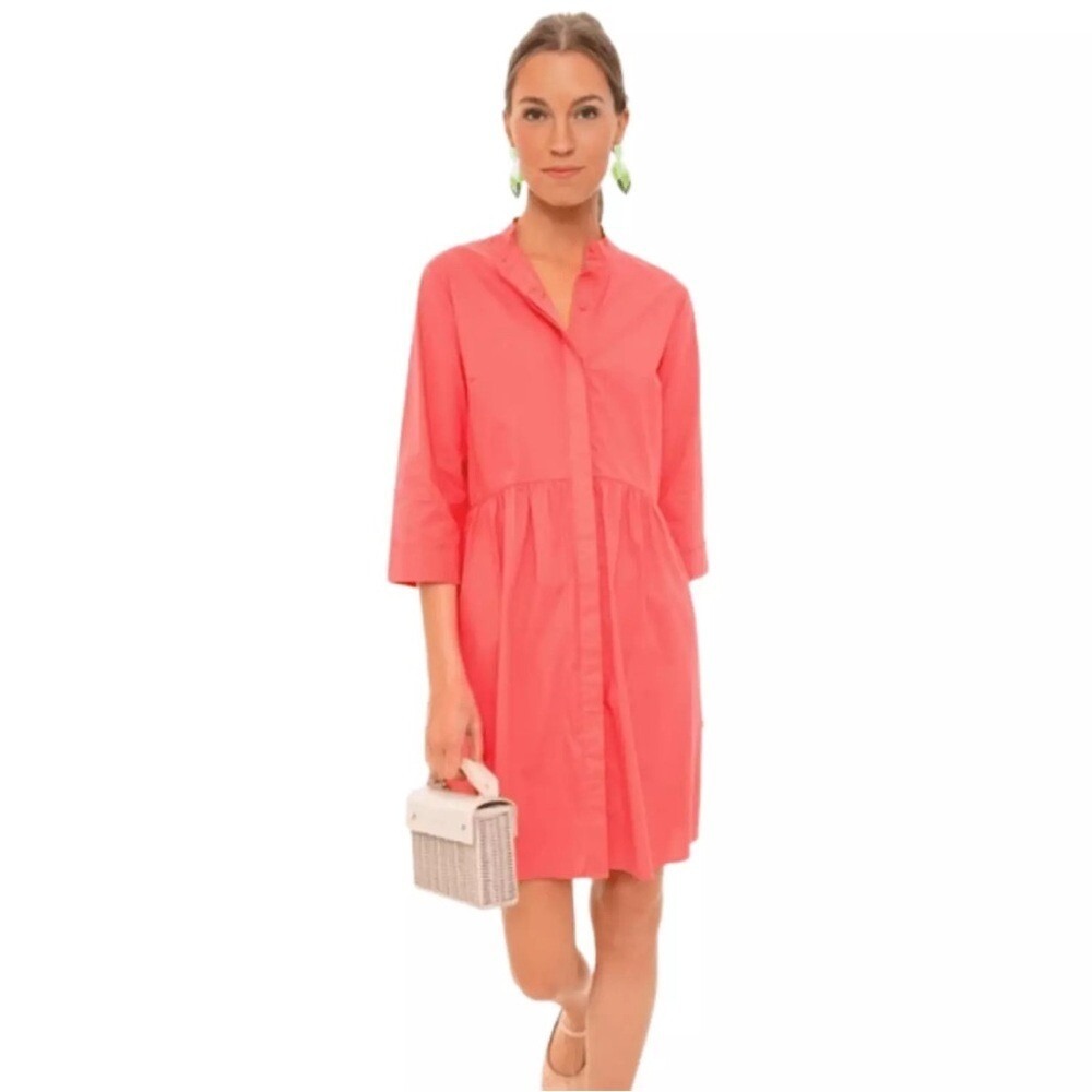Tuckernuck Women's Poppy Pink Cotton Poplin Royal Shirt Dress Mini sz Xs